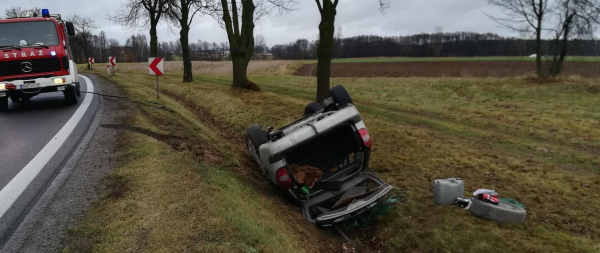 NA SYGNALE: Kierująca straciła panowanie nad pojazdem i wpadła do rowu dachując [Zdjęcia]