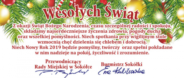 Życzenia Świąteczne od Burmistrz Sok&oacute;łki Ewy Kulikowskiej